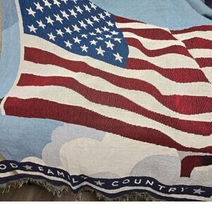 High Point University Woven Throw Blanket USA Flag God Family Country 52x68